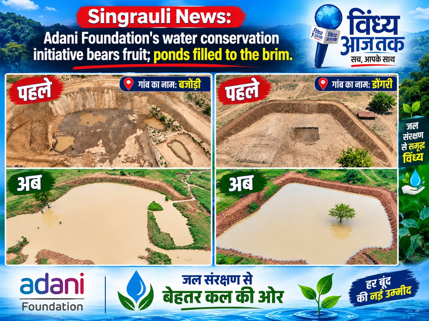 Singrauli News: अदाणी फाउंडेशन की जल संरक्षण की पहल रंग लाई, पानी से लबालब हुए तालाब; जानिए Singrauli News: अदाणी फाउंडेशन की जल संरक्षण की पहल रंग लाई, पानी से लबालब हुए तालाब; जानिए
